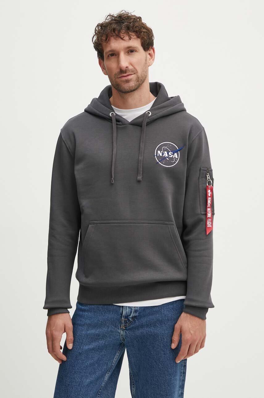 Μπλούζα Alpha Industries NASA Orbit Hoody χρώμα: γκρι, με κουκούλα, 146339 φωτογραφία