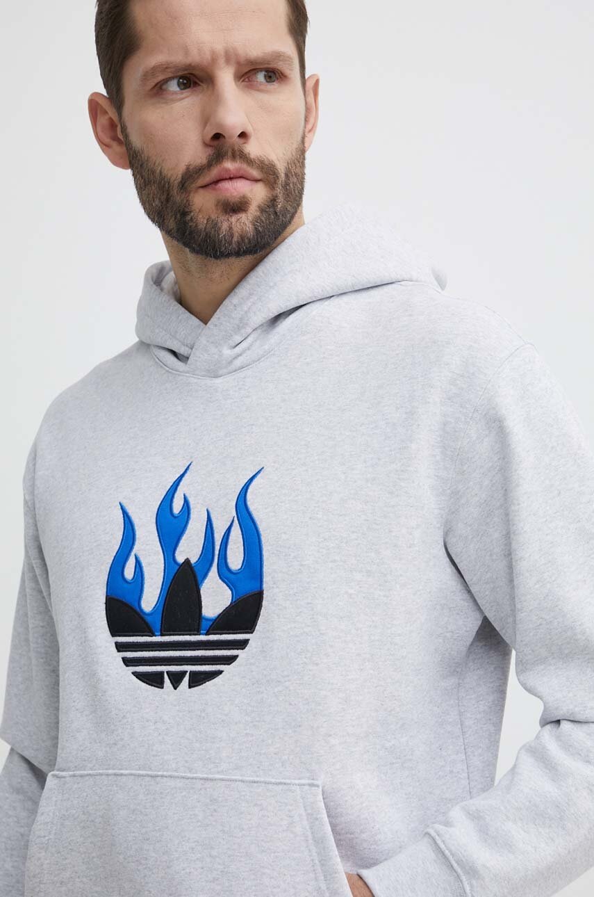 Βαμβακερή μπλούζα adidas Originals χρώμα: γκρι, με κουκούλα, IS2947 φωτογραφία