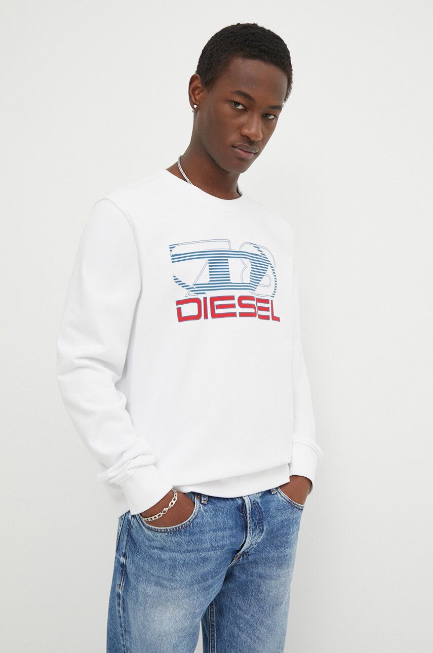 Diesel bluză S-GINN-K43 bărbați, culoarea alb, cu imprimeu, A12508.0HAYT
