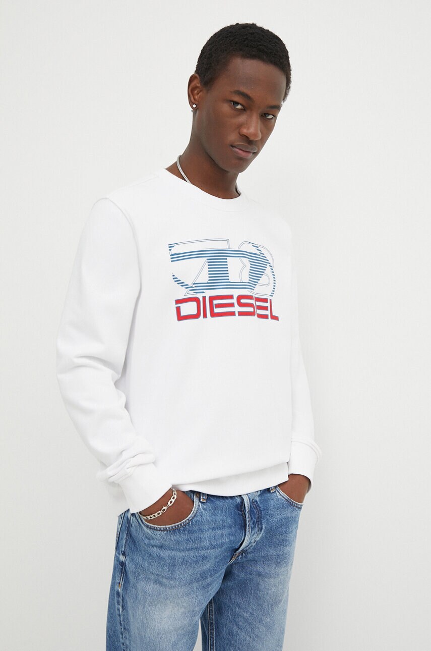 Diesel bluza S-GINN-K43 barbati, culoarea alb, cu imprimeu, A12508.0HAYT