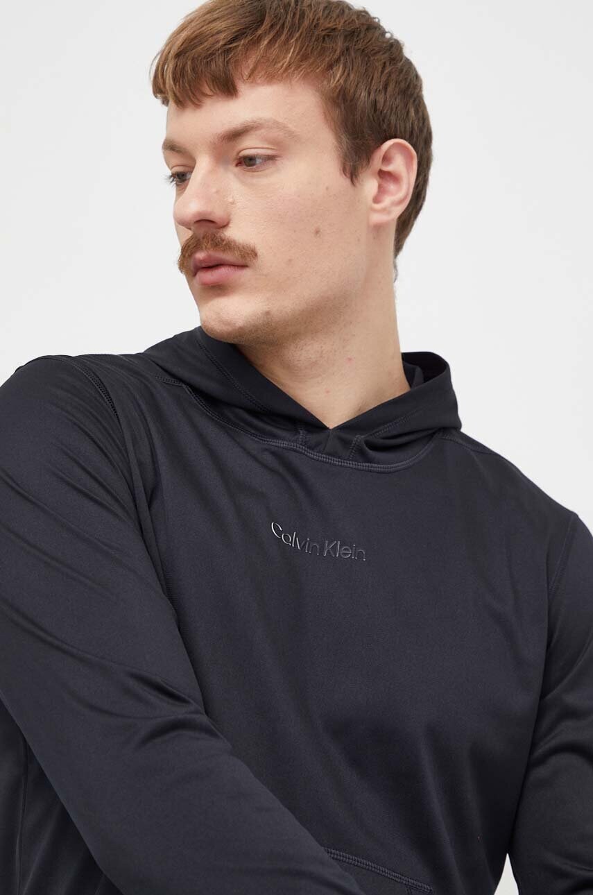 Levně Mikina Calvin Klein Performance pánská, černá barva, s kapucí, s potiskem