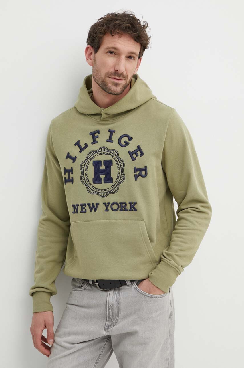 

Суичър с лен Tommy Hilfiger в зелено с качулка с апликация MW0MW34447, Зелен