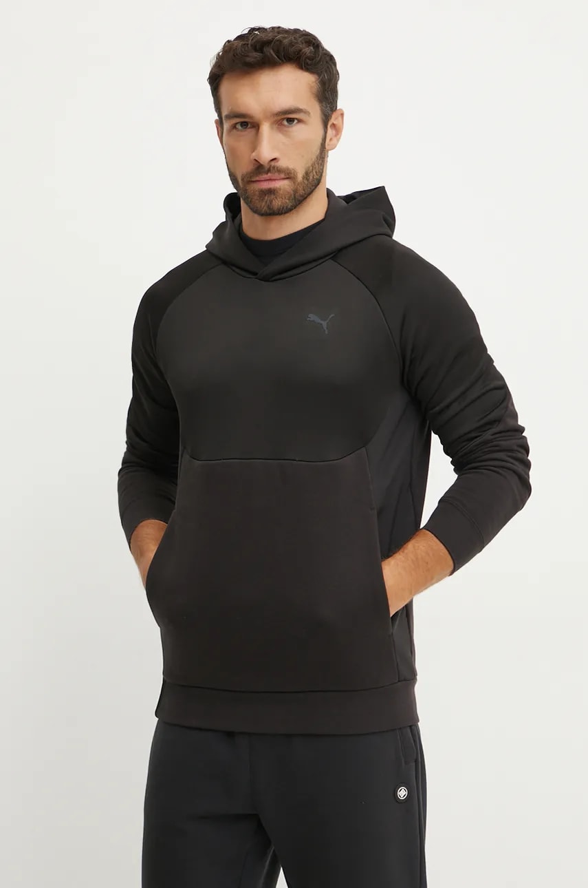 Puma bluză trening PumaTech culoarea negru, cu glugă, neted, 624381 Puma bluză trening PumaTech culoarea negru, cu glugă, neted, 624381