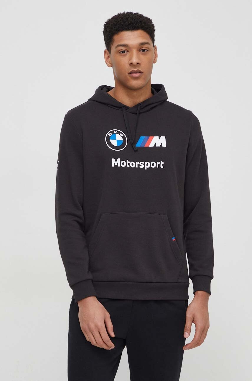 Puma bluza x BMW Motorsport barbati, culoarea negru, cu glugă, cu imprimeu