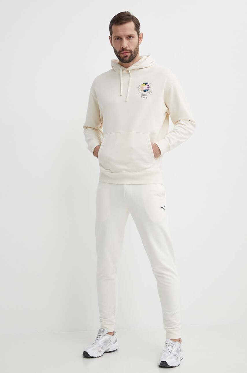 Βαμβακερή μπλούζα Puma χρώμα: μπεζ, με κουκούλα, 624361 φωτογραφία