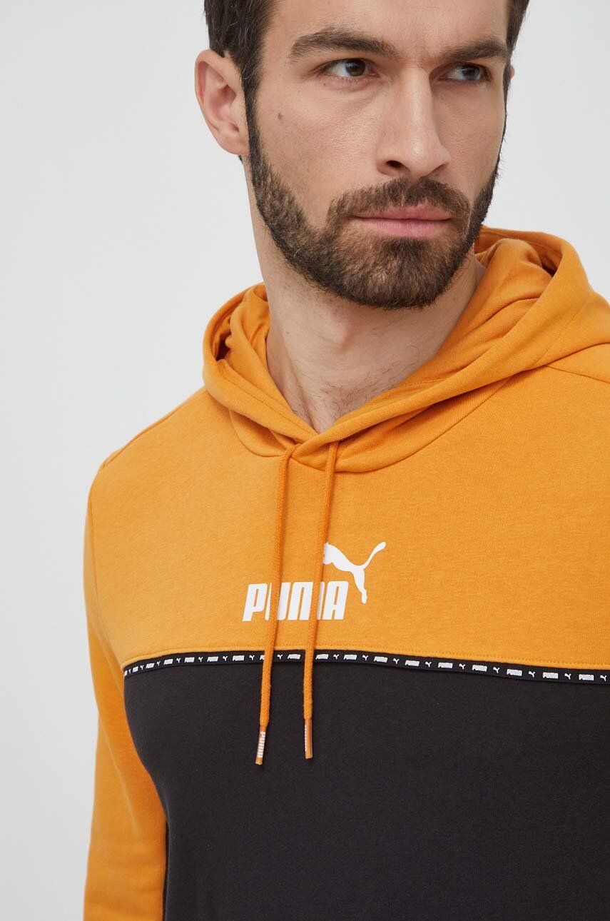 Puma bluza barbati, culoarea portocaliu, cu glugă, cu imprimeu, 675173