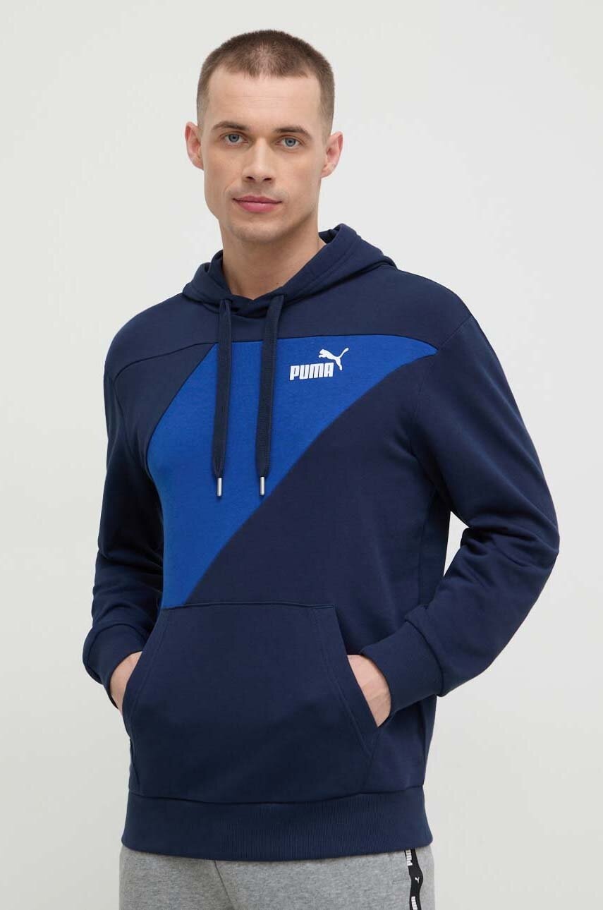 Puma bluză POWER bărbați, culoarea bleumarin, cu glugă, imprimeu 678931