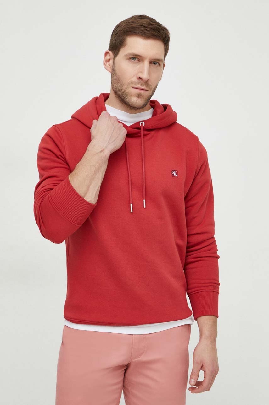 

Суичър Calvin Klein Jeans в червено с качулка изчистен дизайн J30J325149, Червен