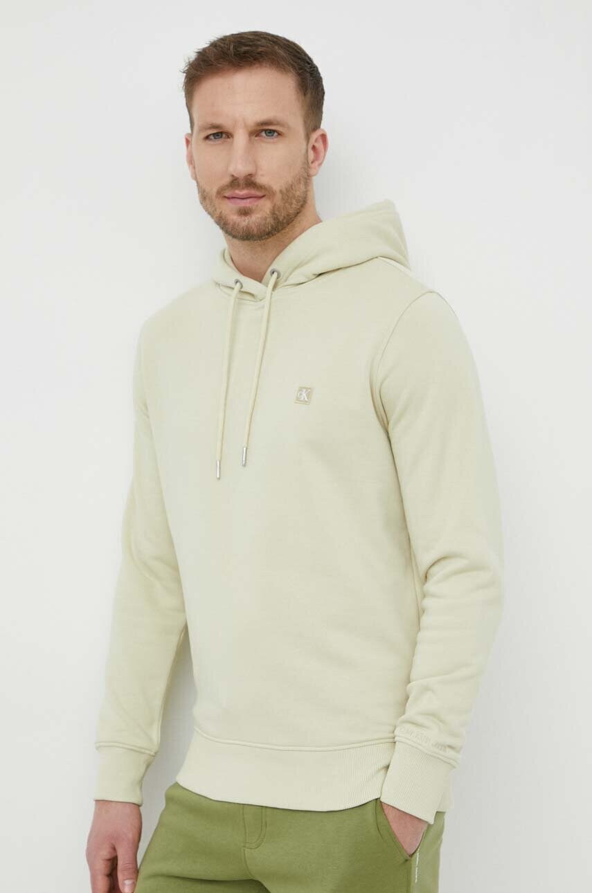 Levně Mikina Calvin Klein Jeans pánská, zelená barva, s kapucí, hladká, J30J325149