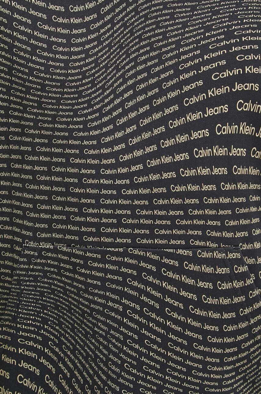 Бавовняна кофта Calvin Klein Jeans чоловіча колір чорний з капюшоном візерунок J30J325350 