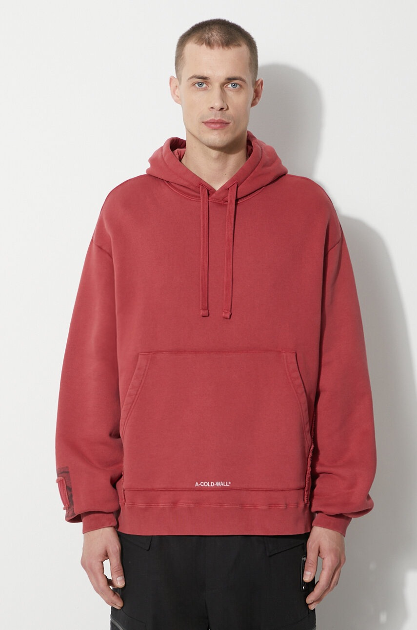 A-COLD-WALL* hanorac de bumbac Cubist Hoodie barbati, culoarea bordo, cu glugă, cu imprimeu, ACWMW173