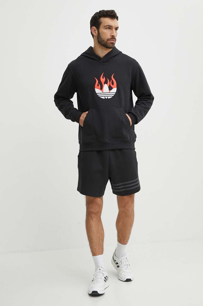 Βαμβακερή μπλούζα adidas Originals χρώμα: μαύρο, με κουκούλα, IS0208 φωτογραφία