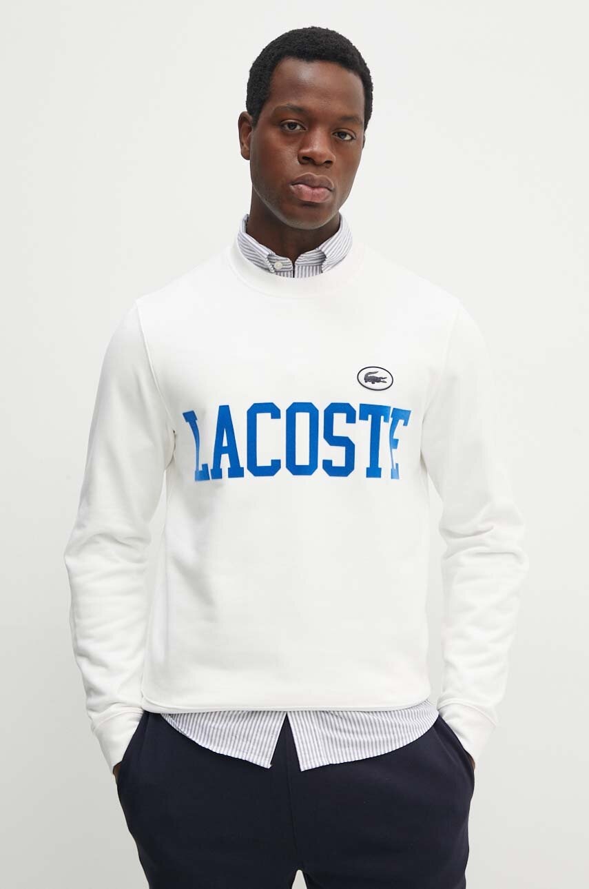 

Памучен суичър Lacoste в бяло с апликация, Бял