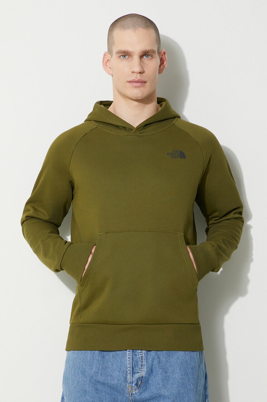 The North Face hanorac de bumbac M Raglan Redbox Hoodie barbati, culoarea verde, cu gluga, cu imprimeu, NF0A2ZWUPIB1