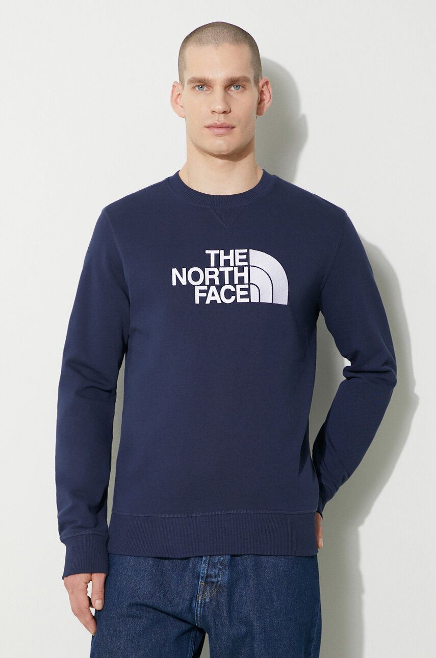 The North Face hanorac de bumbac M Drew Peak Crew Light barbati, culoarea albastru marin, cu imprimeu, NF0A4T1E8K21