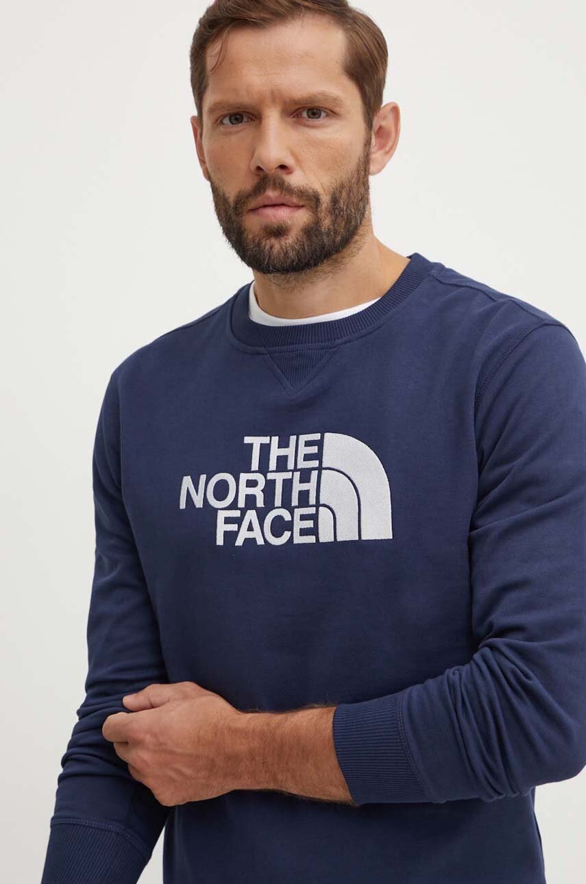 The North Face hanorac de bumbac M Drew Peak Crew Light bărbați, culoarea bleumarin, cu imprimeu, NF0A4T1E8K21