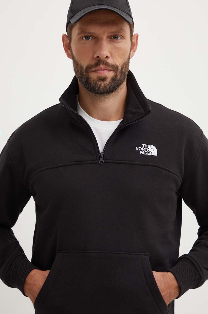 The North Face bluza M Essential Qz Crew barbati, culoarea negru, cu imprimeu, NF0A87FCJK31