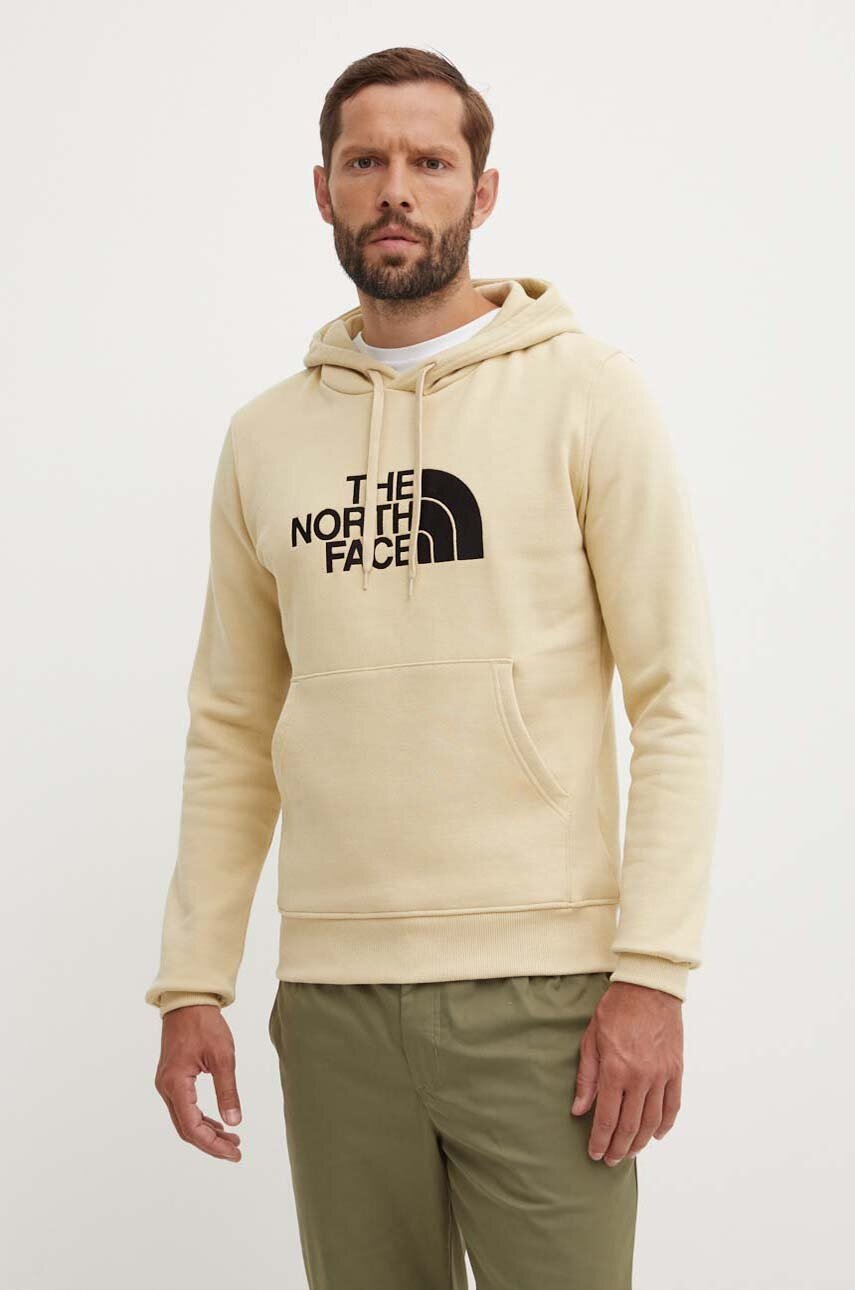 The North Face hanorac de bumbac M Drew Peak Pullover Hoodie barbati, culoarea bej, cu glugă, cu imprimeu, NF00AHJY3X41