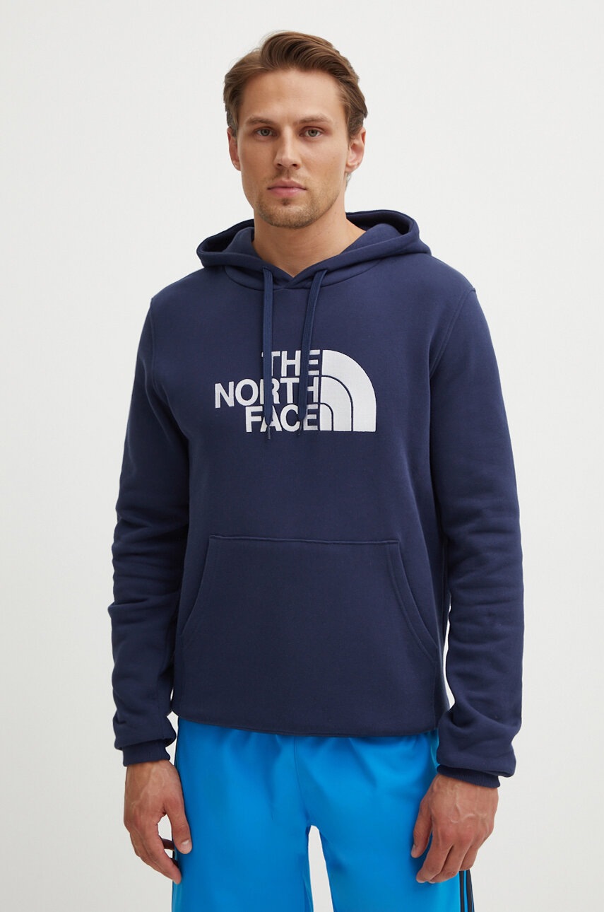 The North Face hanorac de bumbac M Drew Peak Pullover Hoodie barbati, culoarea albastru marin, cu glugă, cu imprimeu, NF00AHJY8K21