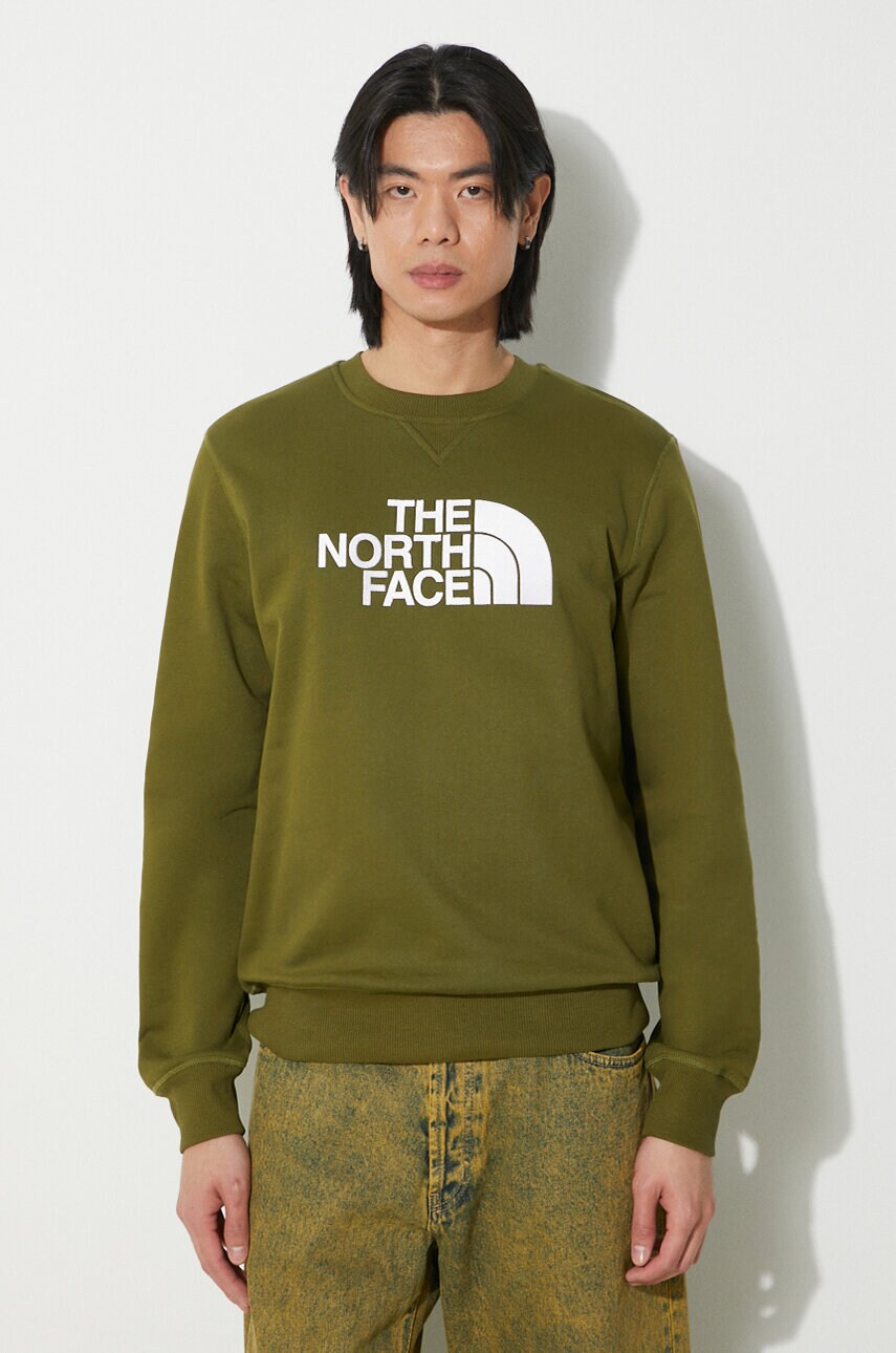 The North Face hanorac de bumbac M Drew Peak Crew barbati, culoarea verde, cu imprimeu, NF0A4SVRPIB1