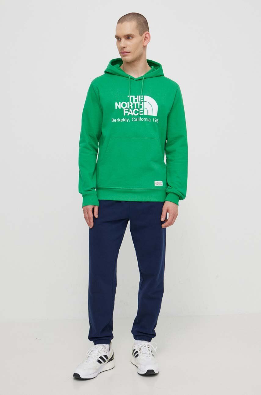 Pamučna Dukserica The North Face M Berkeley California Hoodie Za Muškarce, Boja: Zelena, S Kapuljačom, Tiskom, NF0A55GFPO81