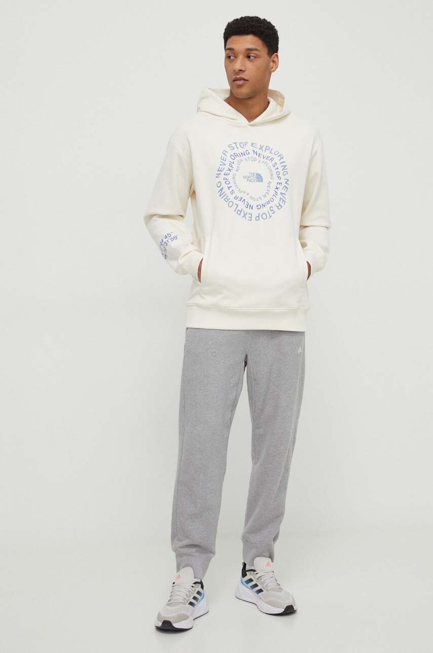 Βαμβακερή μπλούζα The North Face χρώμα: μπεζ, με κουκούλα φωτογραφία