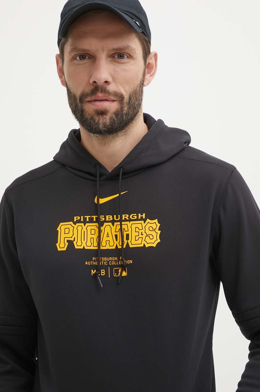 Nike bluza Pittsburgh Pirates barbati, culoarea negru, cu glugă, cu imprimeu