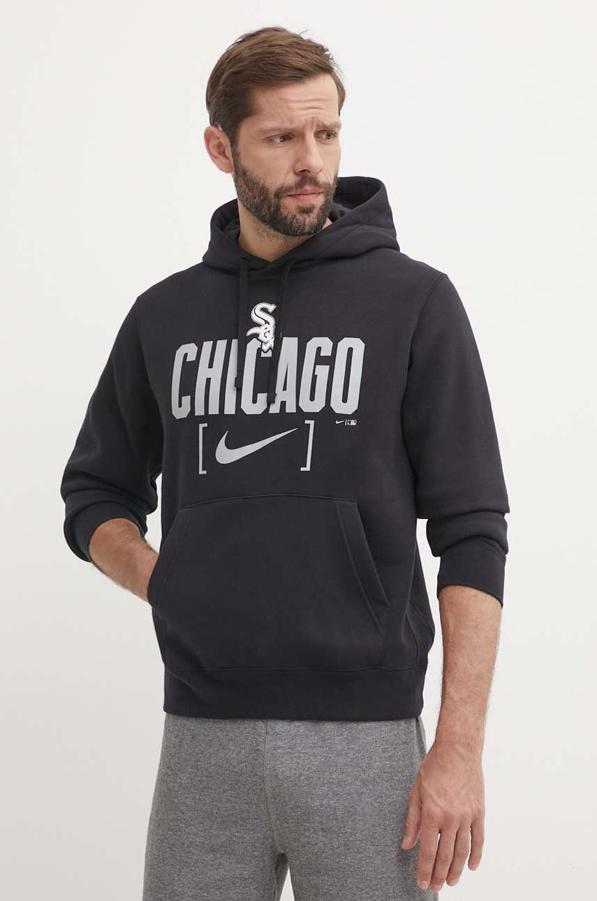 Nike bluza Chicago White Sox barbati, culoarea negru, cu glugă, cu imprimeu