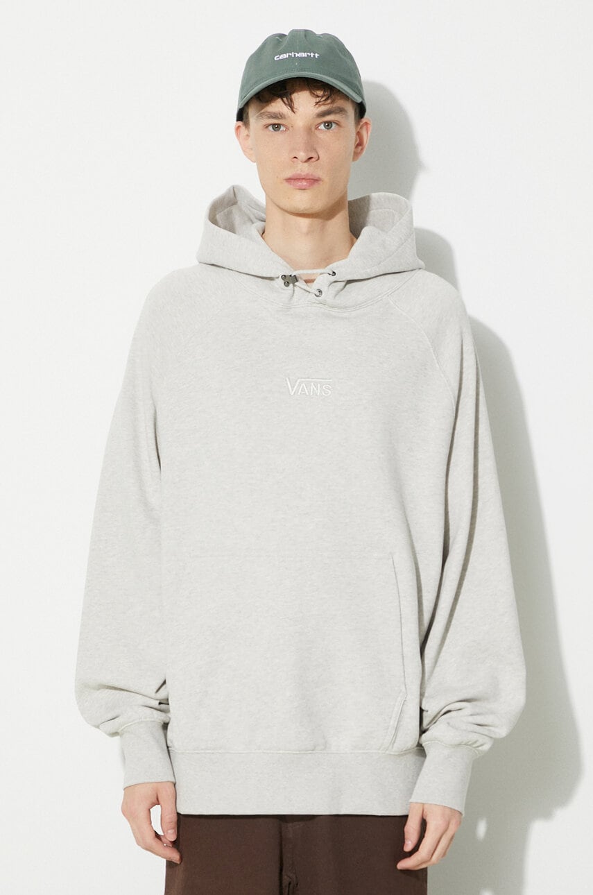 Vans hanorac de bumbac Premium Standards Hoodie Fleece LX barbati, culoarea bej, cu glugă, melanj, VN000GZ1RKZ1