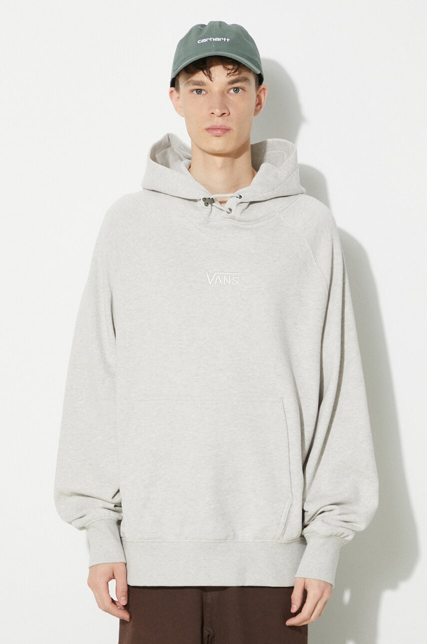 Vans hanorac de bumbac Premium Standards Hoodie Fleece LX barbati, culoarea bej, cu glugă, melanj, VN000GZ1RKZ1