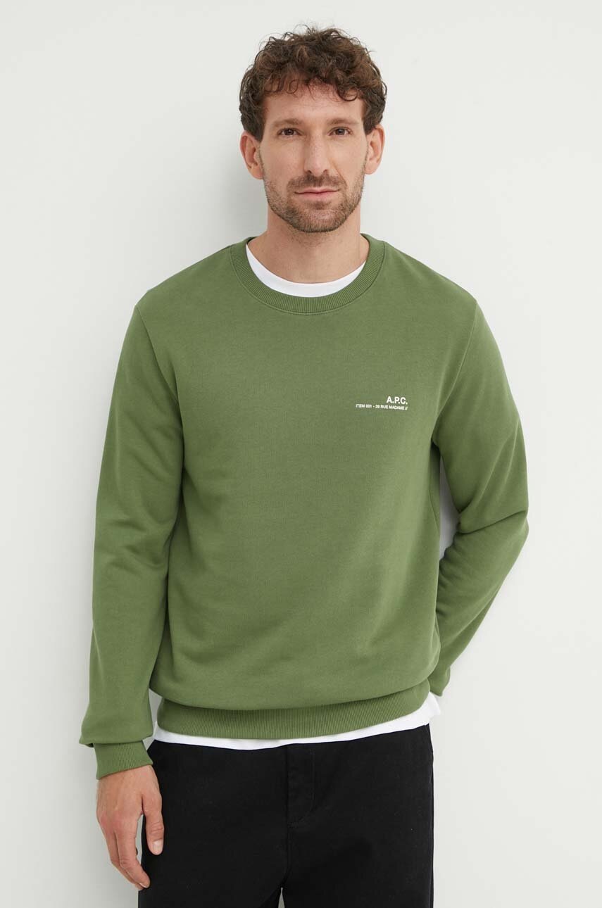 A.P.C. hanorac de bumbac sweat item barbati, culoarea verde, neted, COFBQ-H27608