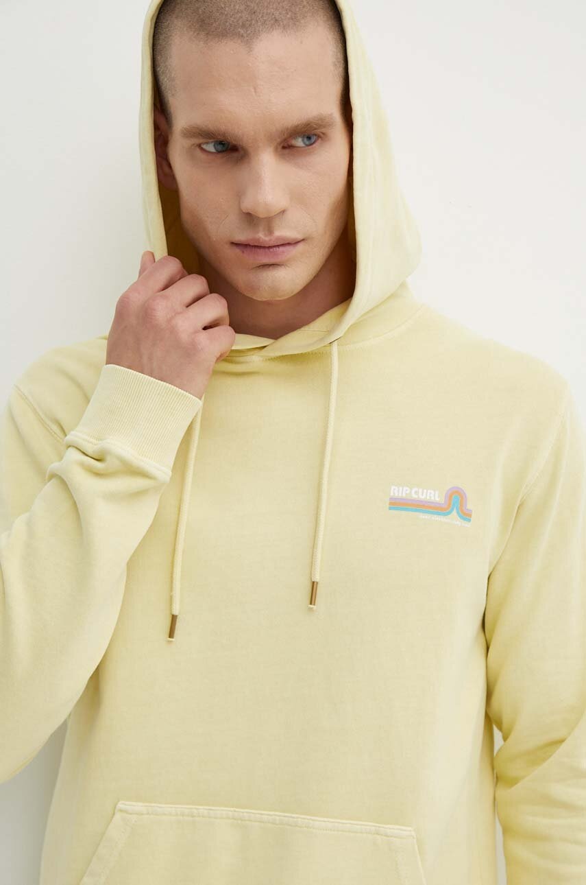 Βαμβακερή μπλούζα Rip Curl χρώμα: κίτρινο, με κουκούλα φωτογραφία
