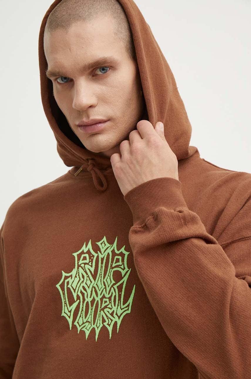 Rip Curl hanorac de bumbac barbati, culoarea maro, cu glugă, cu imprimeu Rip Curl hanorac de bumbac barbati, culoarea maro, cu glugă, cu imprimeu