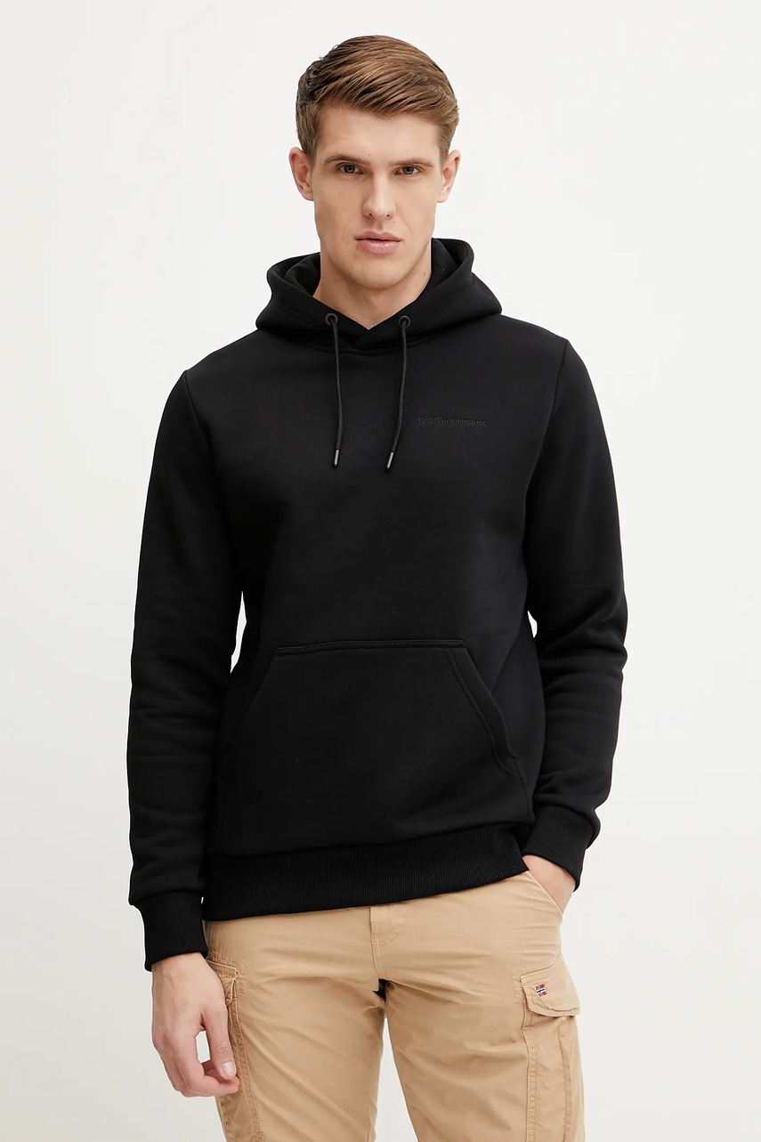 Peak Performance bluza barbati, culoarea negru, cu glugă, neted