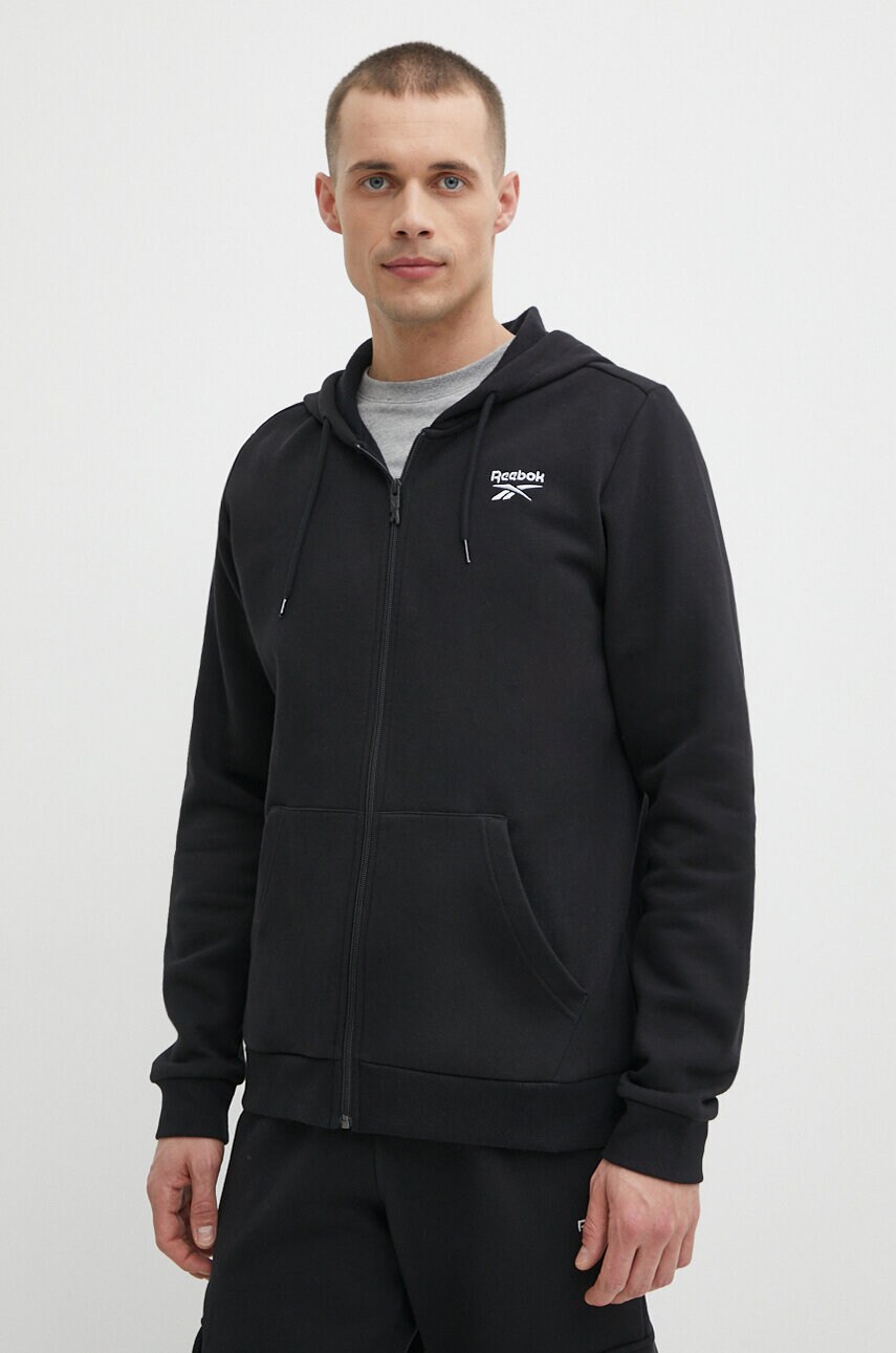 Reebok bluza Identity barbati, culoarea negru, cu glugă, neted, 100202857