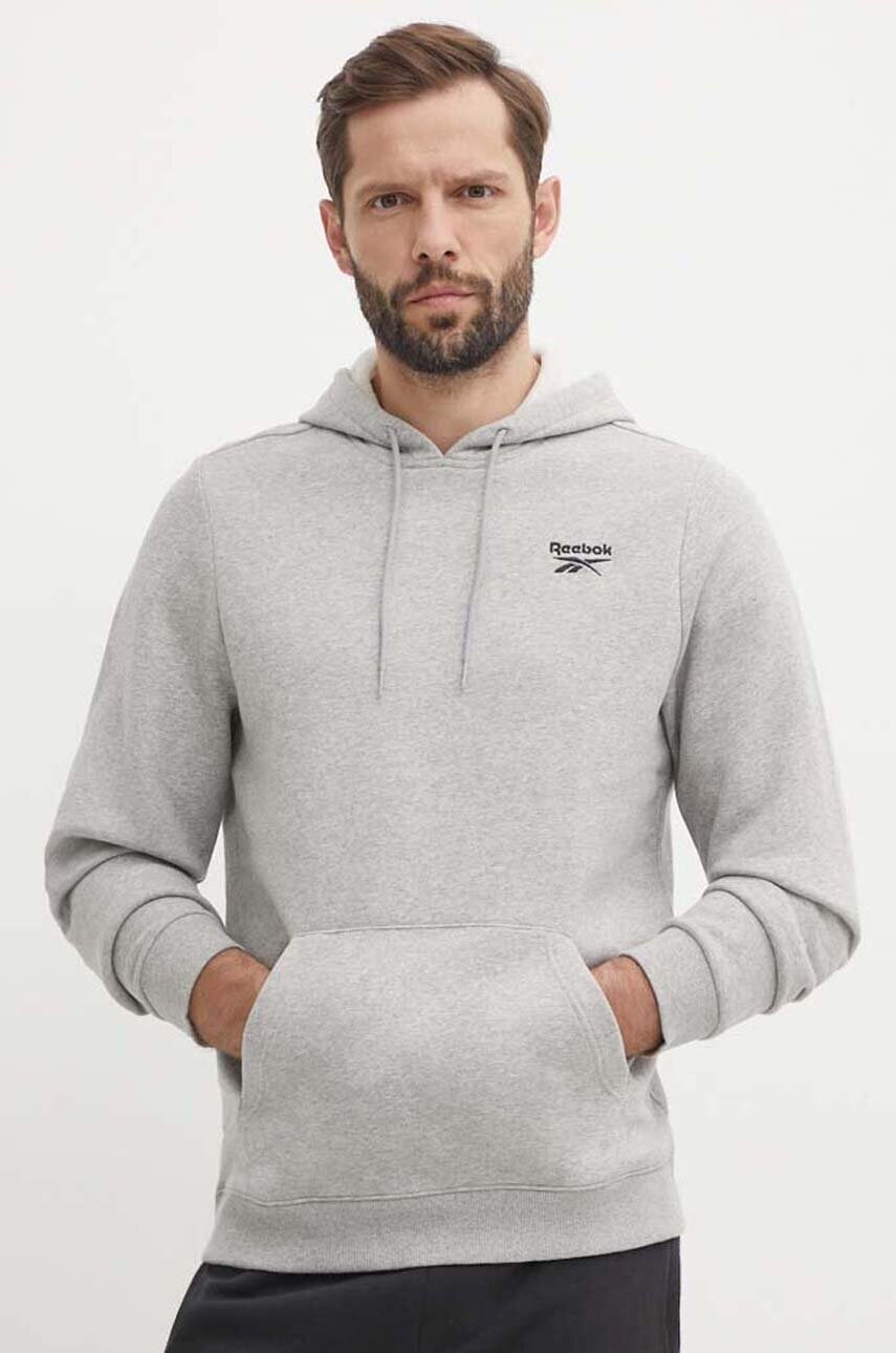 Reebok bluza Identity barbati, culoarea gri, cu glugă, melanj, 100202875 Reebok bluza Identity barbati, culoarea gri, cu glugă, melanj, 100202875