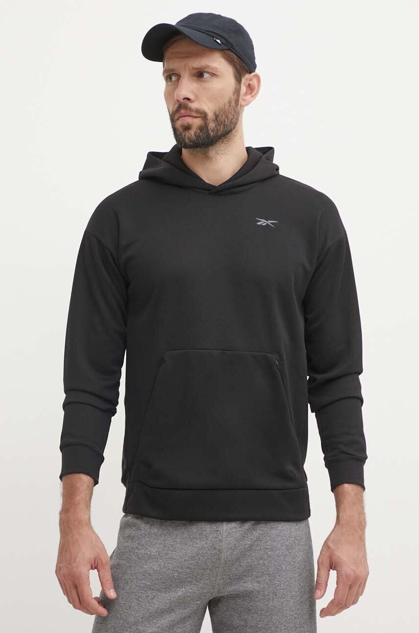 Reebok bluza Strength barbati, culoarea negru, cu glugă, neted, 100075764