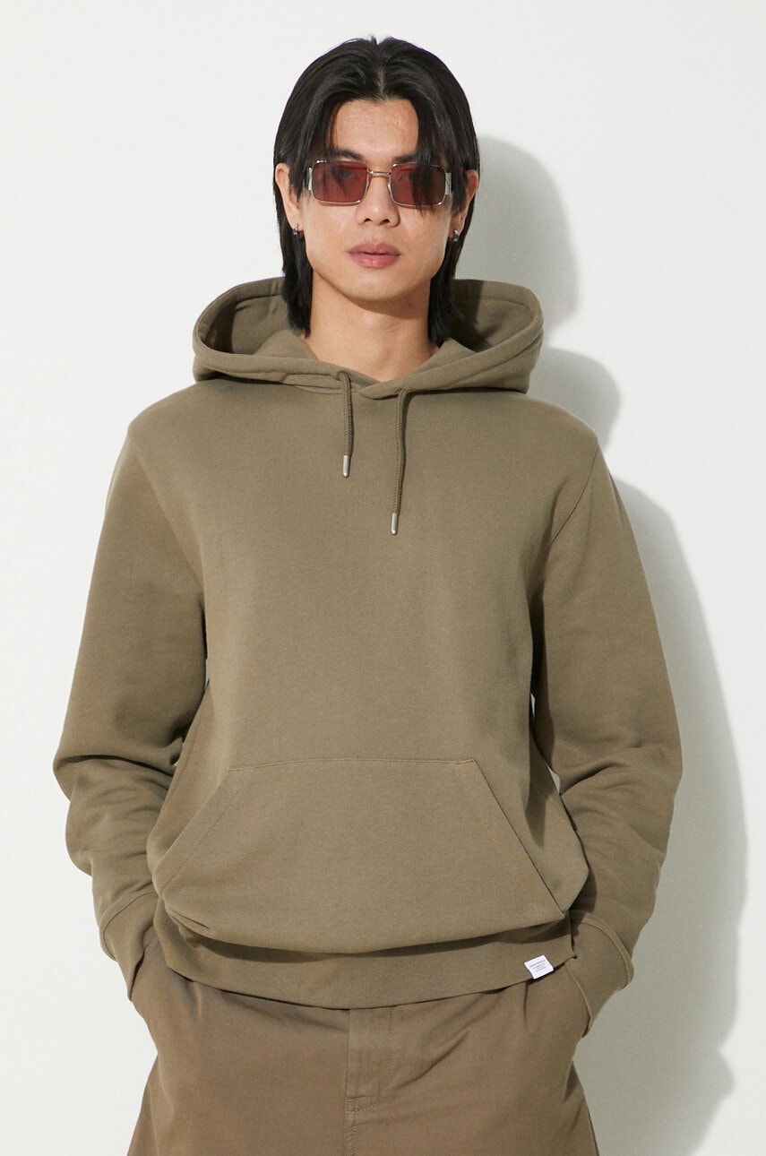 Norse Projects hanorac de bumbac Vagn Slim Organic barbati, culoarea verde, cu glugă, neted, N20.1276.8076 Norse Projects hanorac de bumbac Vagn Slim Organic barbati, culoarea verde, cu glugă, neted, N20.1276.8076