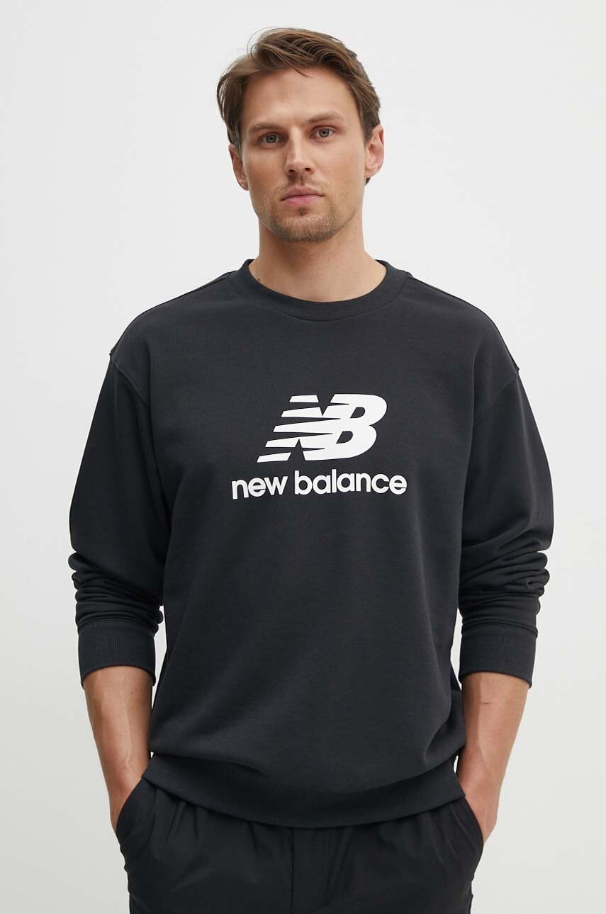 New Balance bluza Stacked Logo French barbati, culoarea negru, cu imprimeu, MT41500BK New Balance bluza Stacked Logo French barbati, culoarea negru, cu imprimeu, MT41500BK