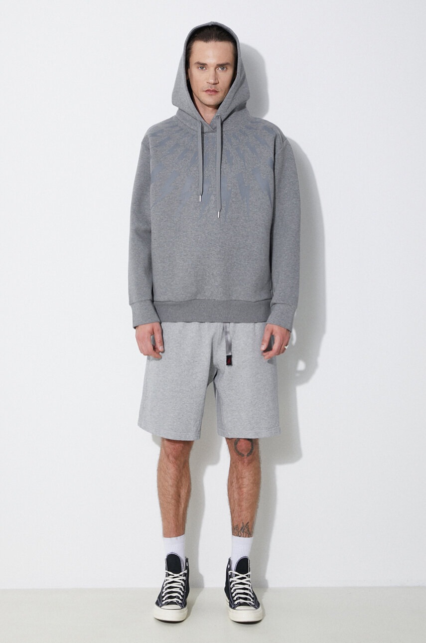 Μπλούζα Neil Barrett Fairisle Thunderbolt Sweatshirt χρώμα: γκρι, με κουκούλα, MY72186A-Y506-756N φωτογραφία