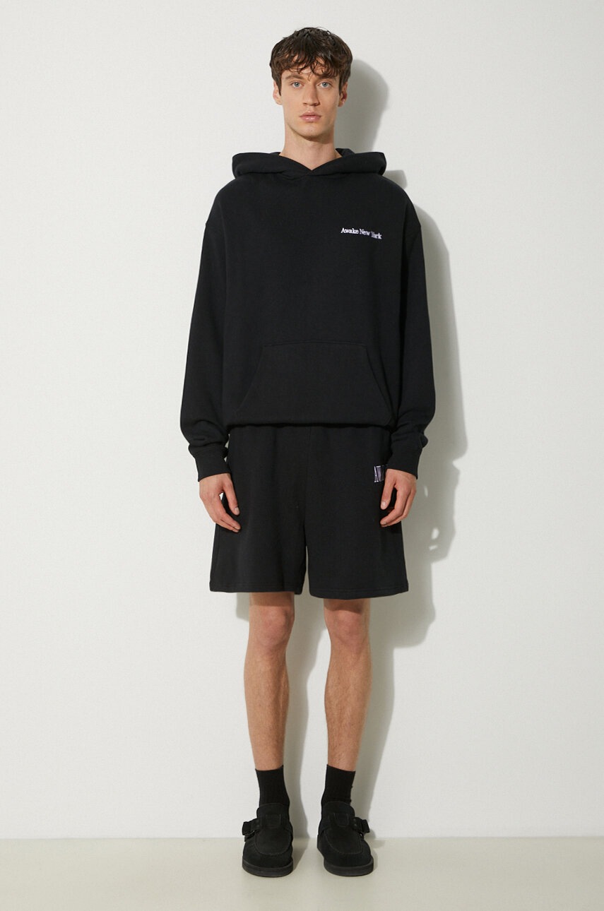 Βαμβακερή μπλούζα Awake NY Serif Hoodie χρώμα: μαύρο, με κουκούλα, SP24-HD003 φωτογραφία