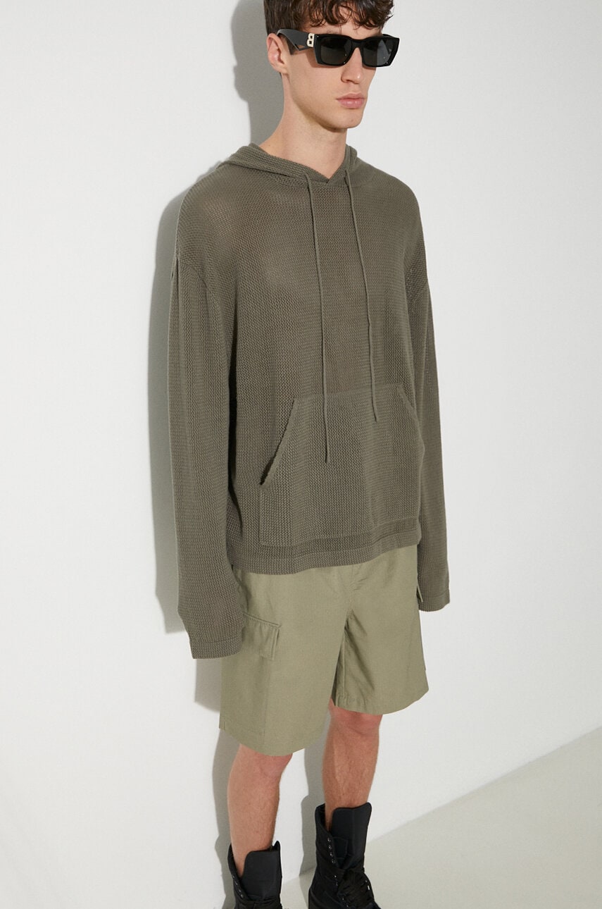 MKI MIYUKI ZOKU hanorac de bumbac Loose Gauge Hoody barbati, culoarea verde, cu glugă, neted, LOOSE.GAUGE.HOODY MKI MIYUKI ZOKU hanorac de bumbac Loose Gauge Hoody barbati, culoarea verde, cu glugă, neted, LOOSE.GAUGE.HOODY