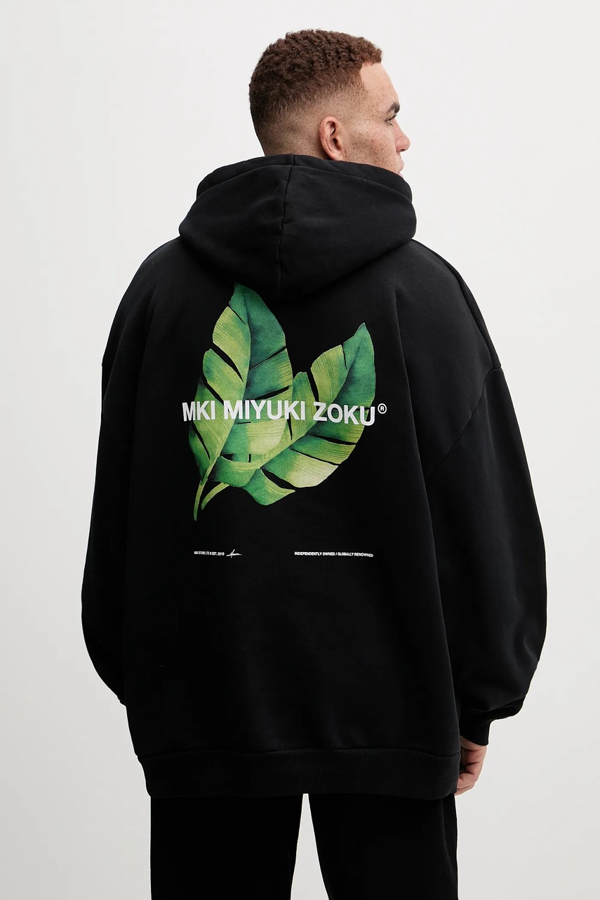 MKI MIYUKI ZOKU Μπλούζα MKI MIYUKI ZOKU Leaf Hoody χρώμα: μαύρο, με κουκούλα, LEAF.HOODY