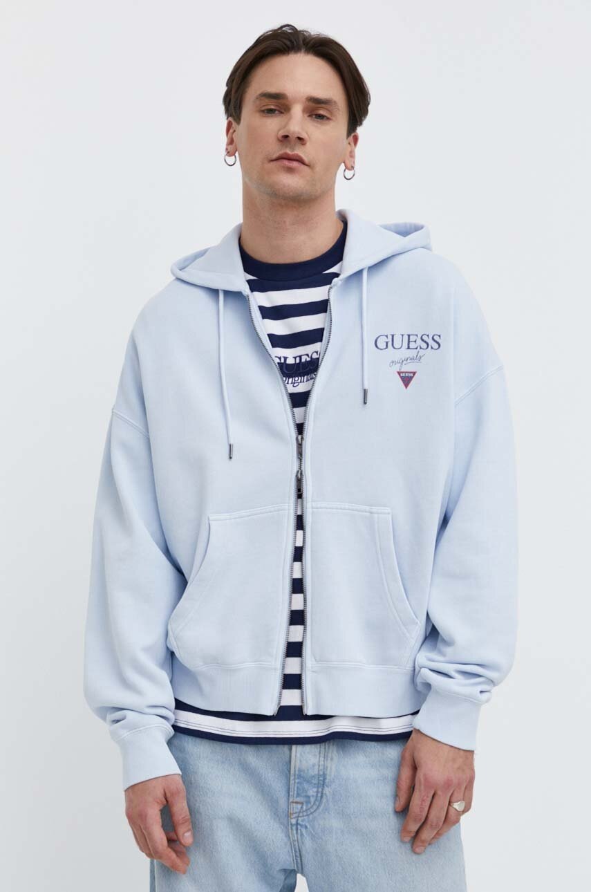 

Суичър Guess Originals в синьо с качулка с принт, Син