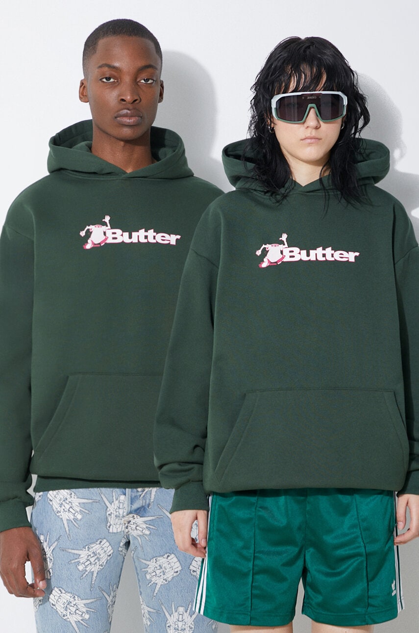 Butter Goods bluza culoarea verde, cu glugă, cu imprimeu, BGQ1241802 Butter Goods bluza culoarea verde, cu glugă, cu imprimeu, BGQ1241802