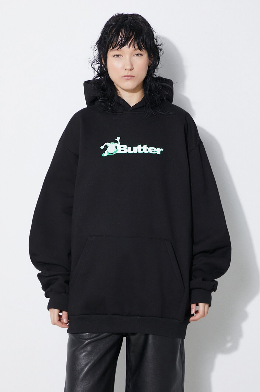 Butter Goods bluza culoarea negru, cu glugă, cu imprimeu, BGQ1241803 Butter Goods bluza culoarea negru, cu glugă, cu imprimeu, BGQ1241803