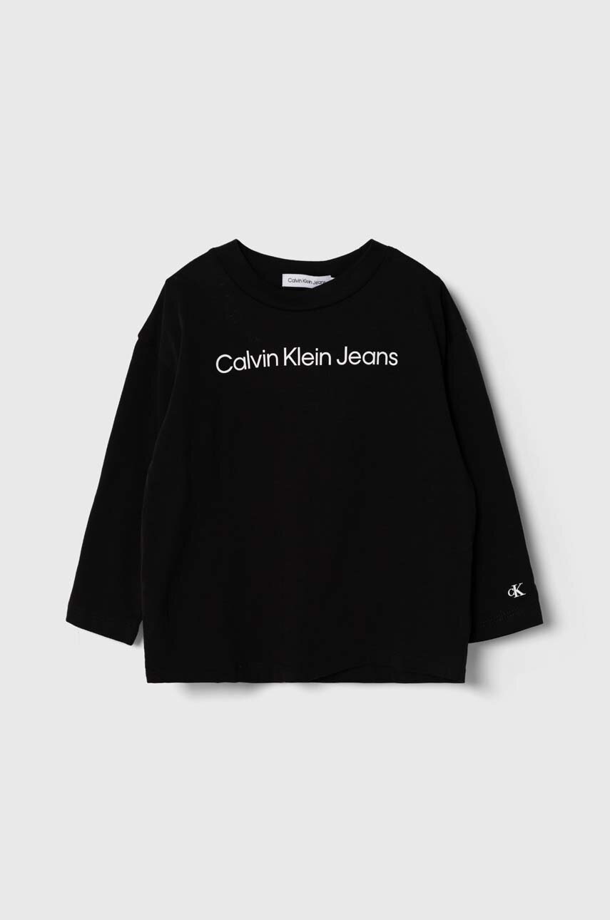 

Детска блуза с дълги ръкави Calvin Klein Jeans в черно с принт, Черен