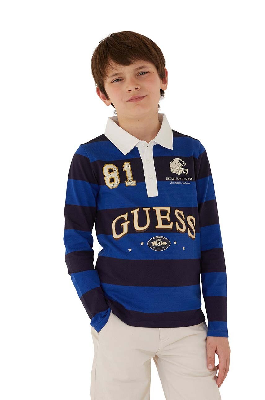 

Детска блуза с дълги ръкави Guess в синьо с десен, Син