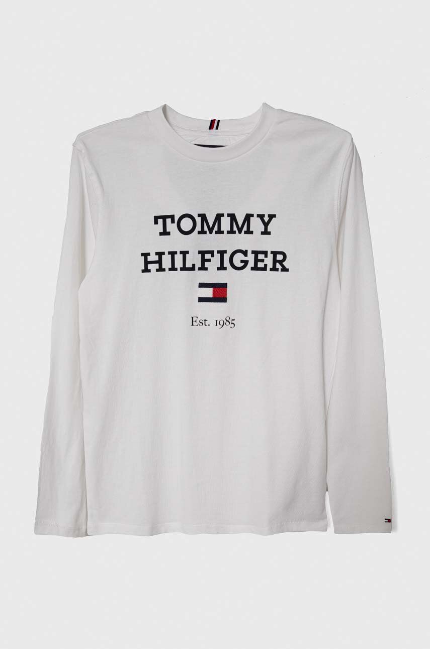 Levně Dětská bavlněná košile s dlouhým rukávem Tommy Hilfiger bílá barva, s potiskem
