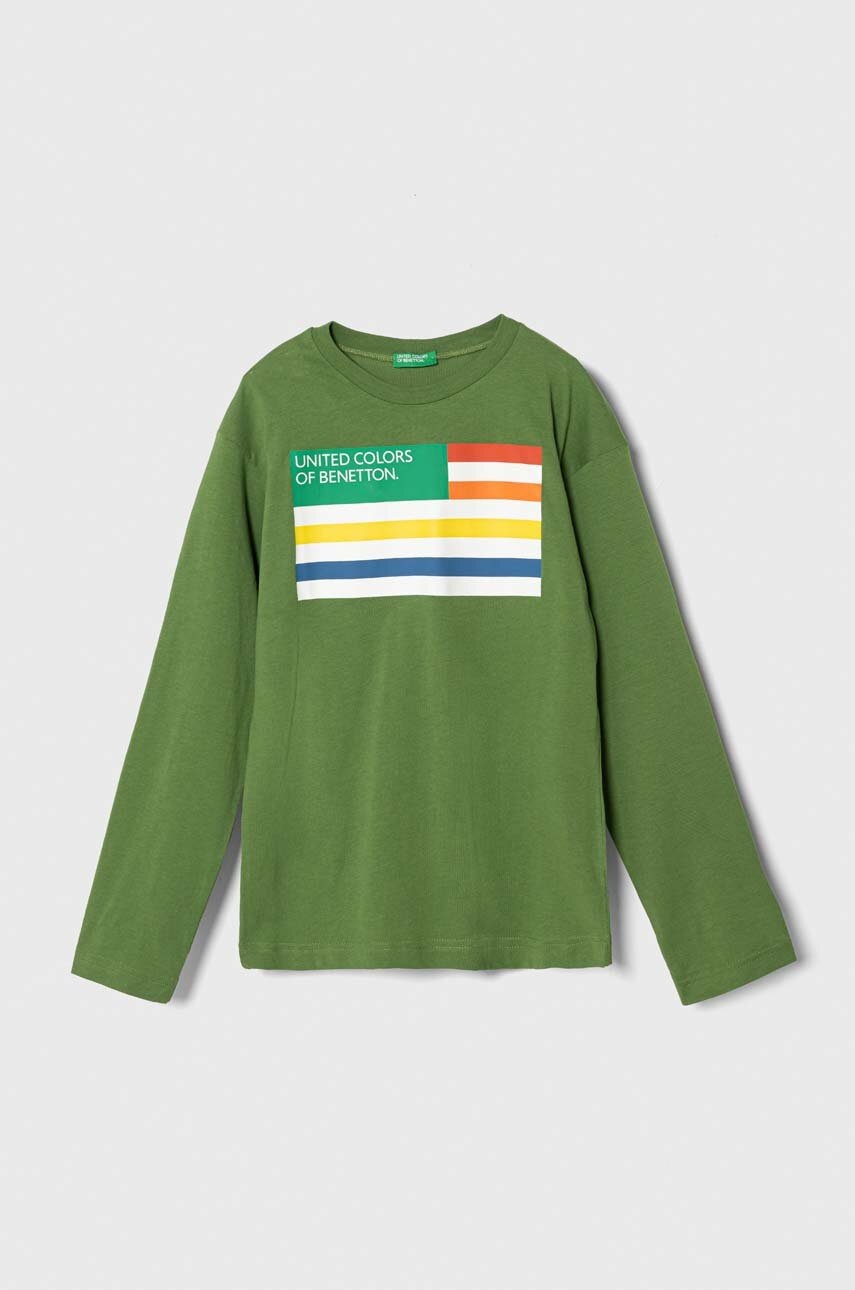 

Детска блуза с дълги ръкави United Colors of Benetton в зелено с принт, Зелен